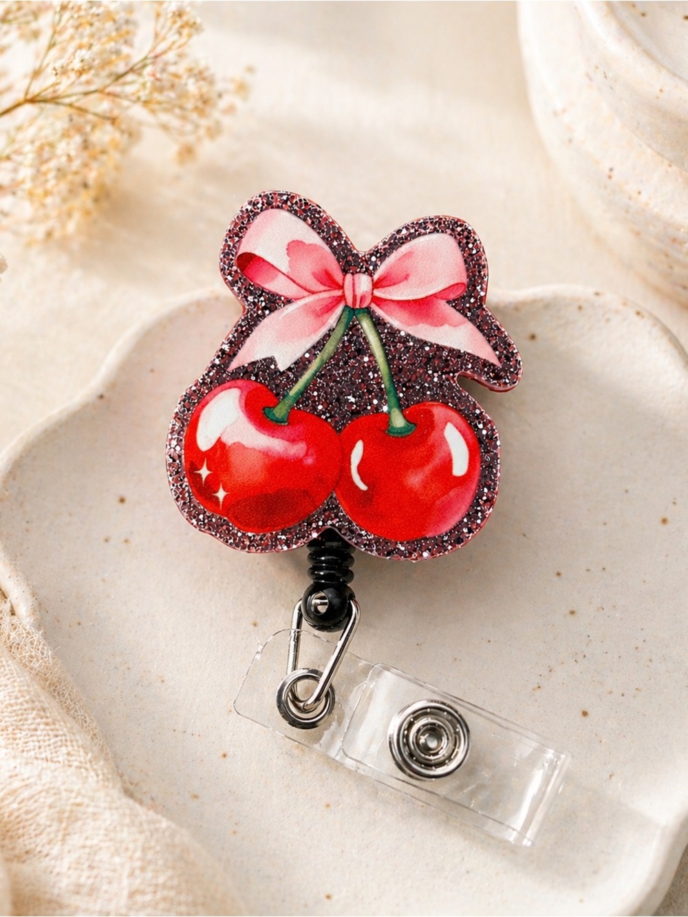 Cherry Bow  Badge Reel